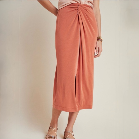 Anthropologie Dresses & Skirts - Anthropologie Junie Twist Front Midi Skirt | Terracotta Rust Orange | Womens XS